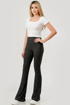 Soft Fuzzy Sweater Knit Flare Pants - Heather Charcoal