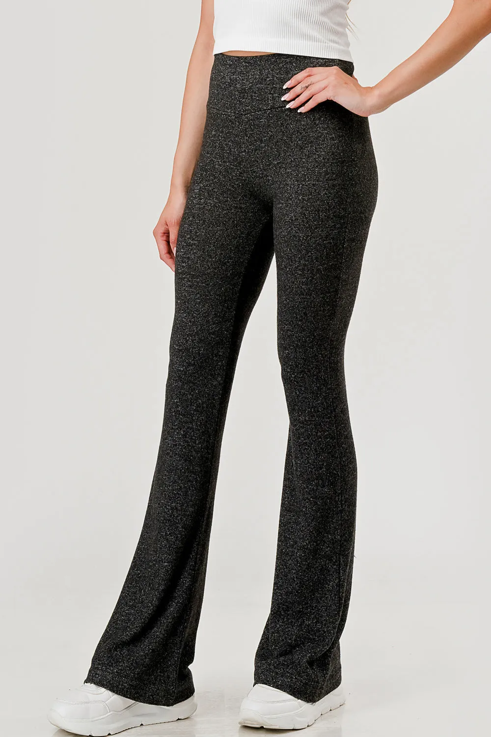 Soft Fuzzy Sweater Knit Flare Pants - Heather Charcoal