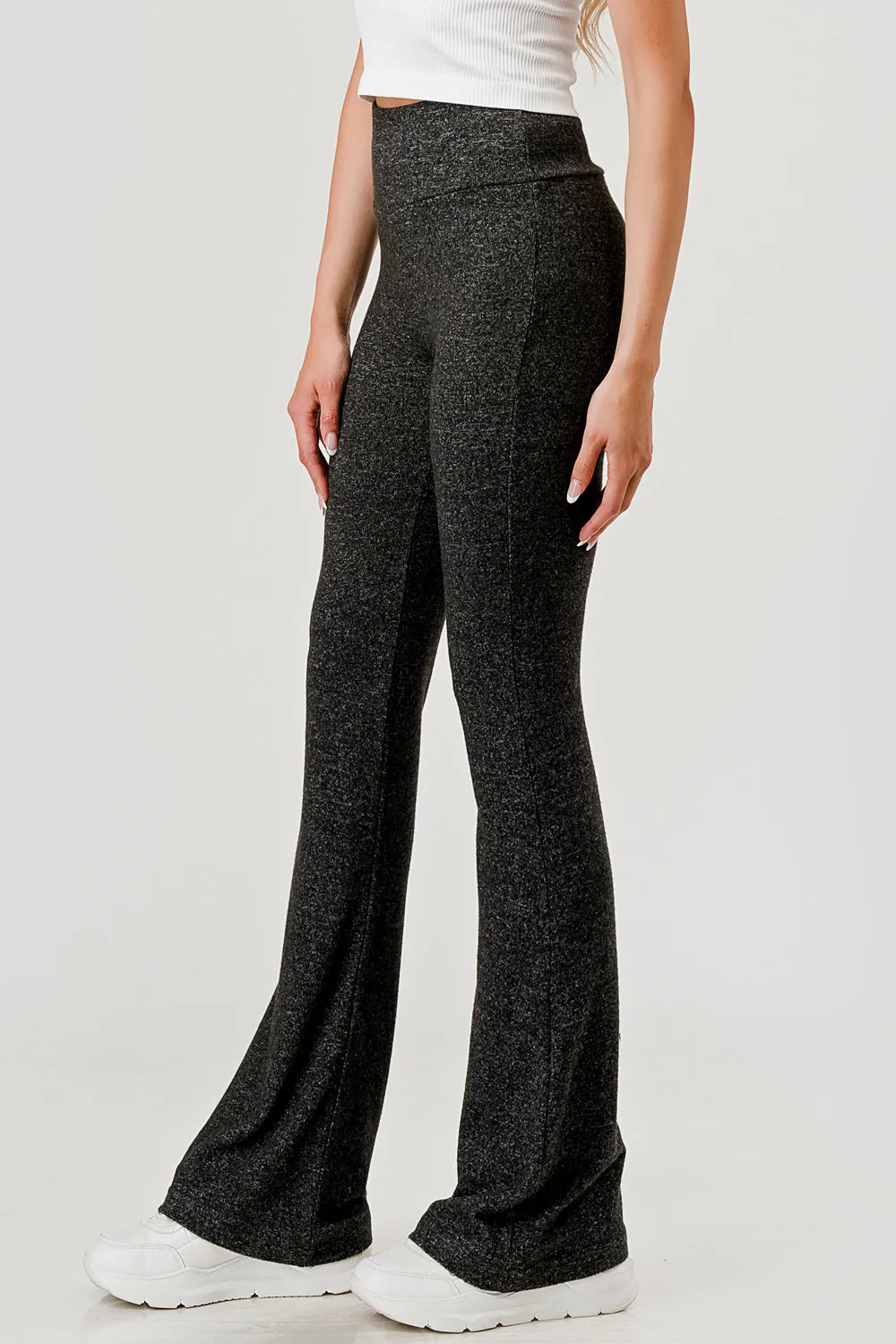 Soft Fuzzy Sweater Knit Flare Pants - Heather Charcoal