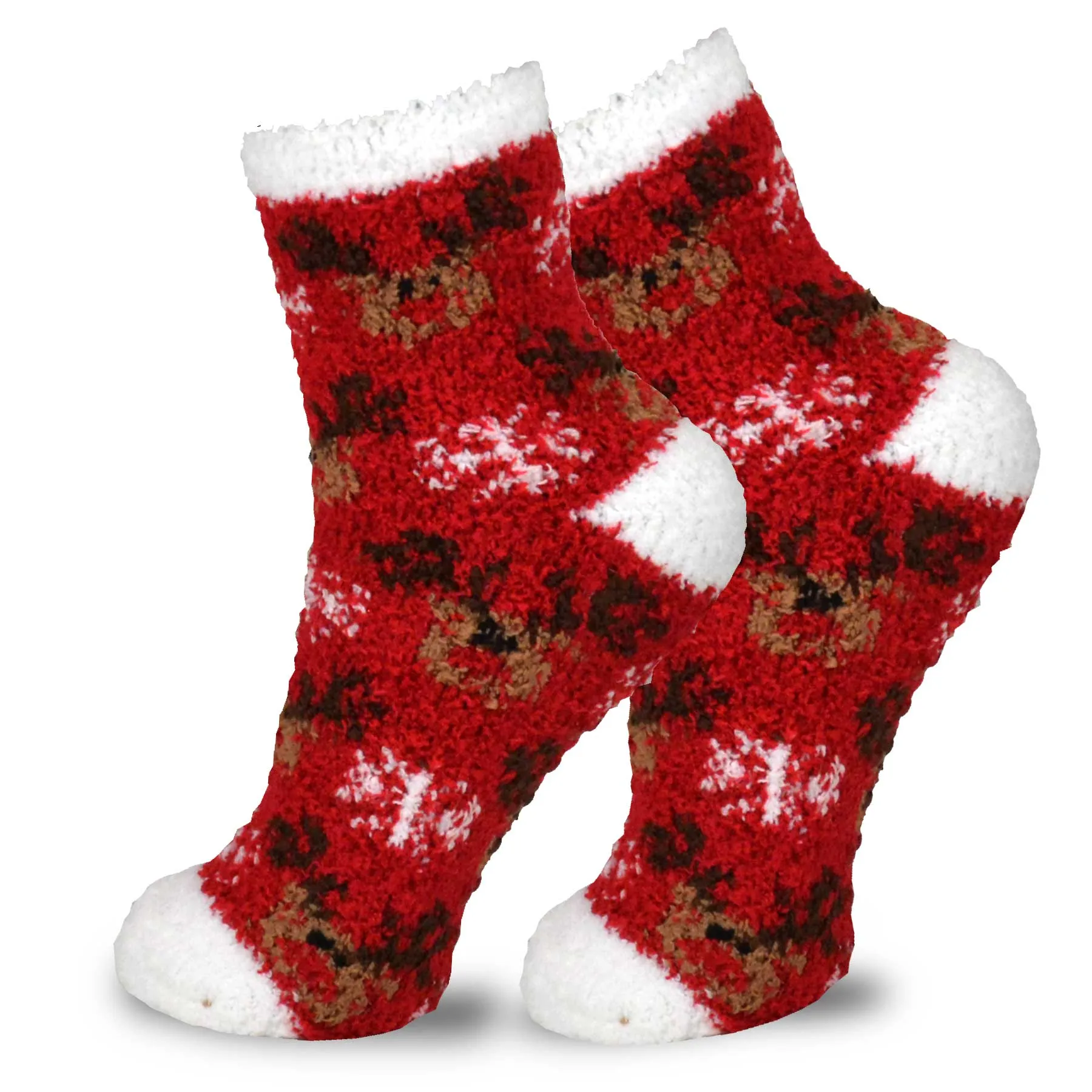 TeeHee Socks Women's Fuzzy Polyester Crew Santa/Deer 3-Pack (11862)