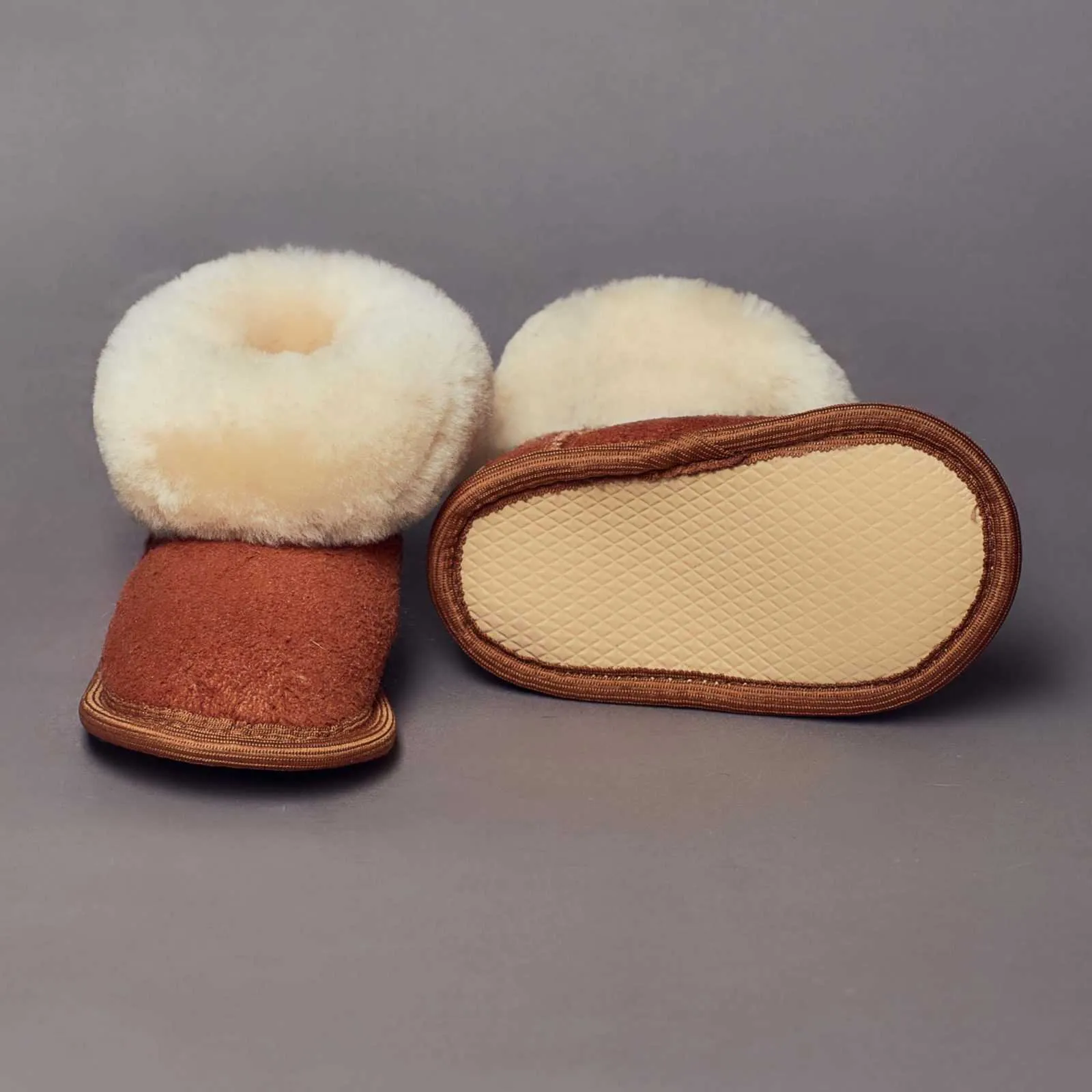 Unisex Camel Sheepskin Kids Slippers