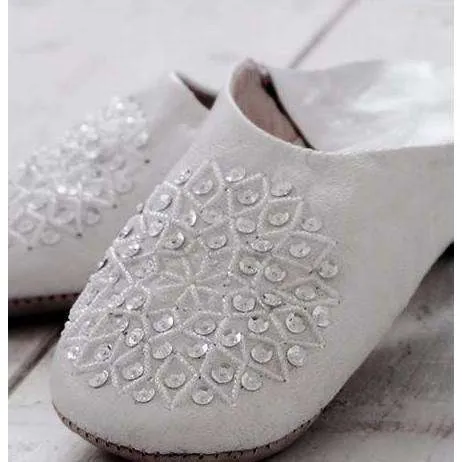 White Moroccan Les Etolie Babouche Slippers