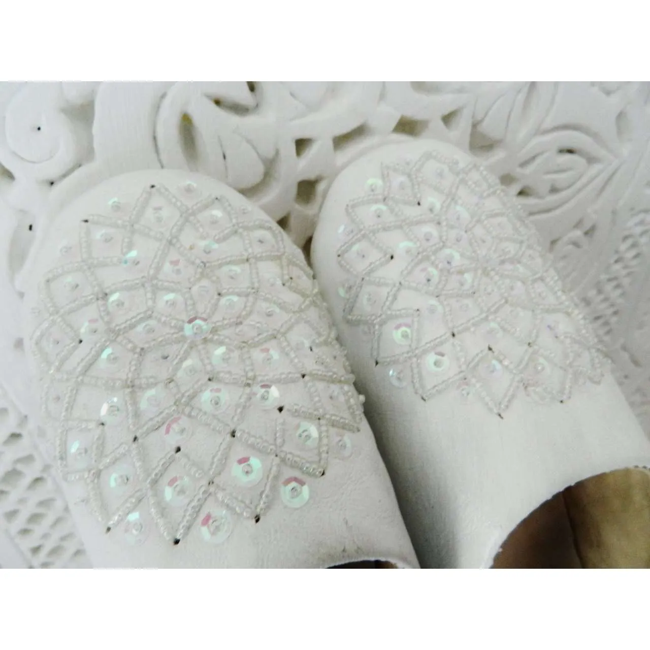 White Moroccan Les Etolie Babouche Slippers