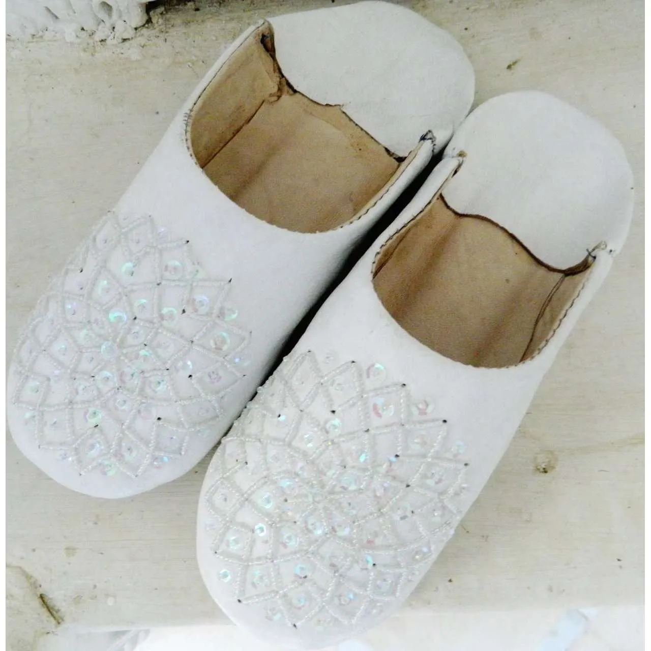 White Moroccan Les Etolie Babouche Slippers