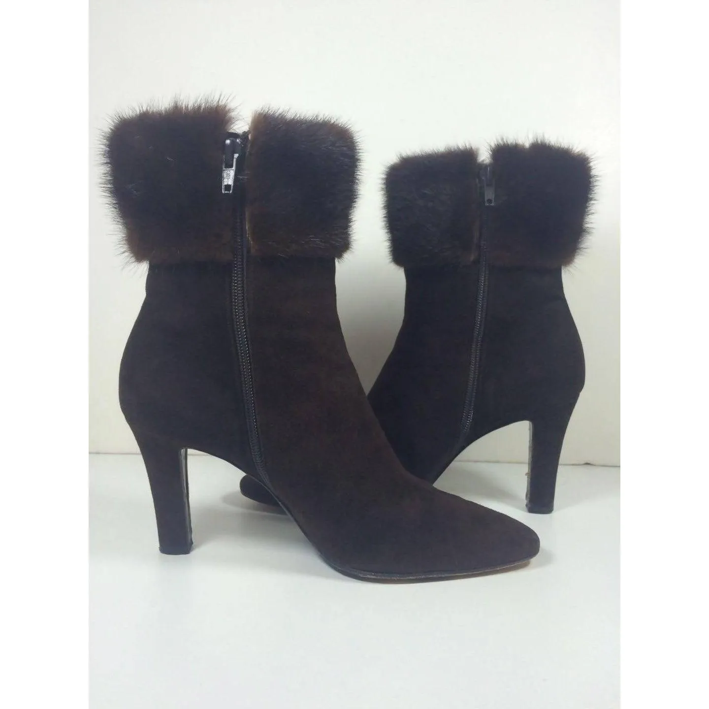 YVES SAINT LAURENT Suede Brown Ankle Boots