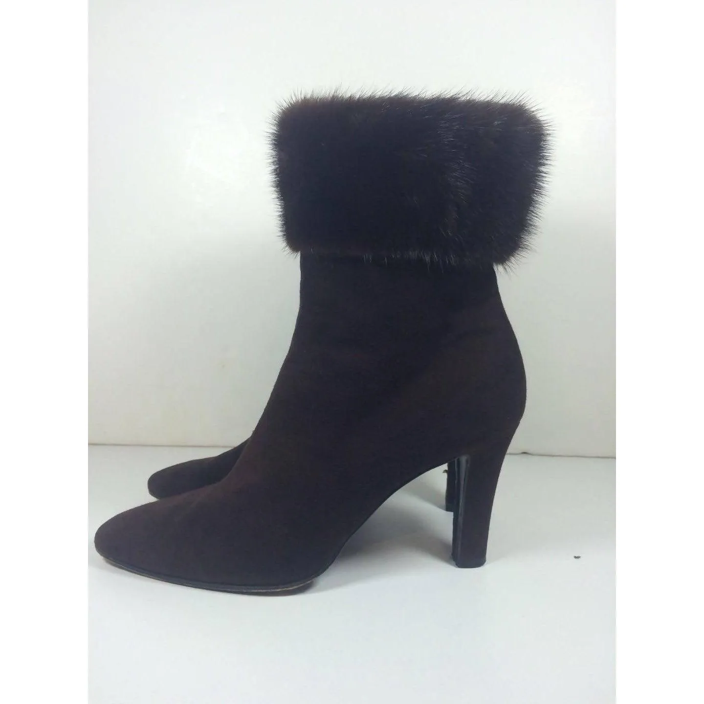 YVES SAINT LAURENT Suede Brown Ankle Boots