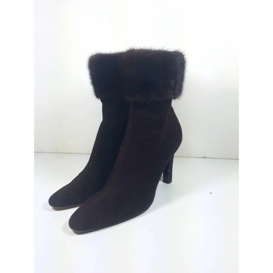 YVES SAINT LAURENT Suede Brown Ankle Boots