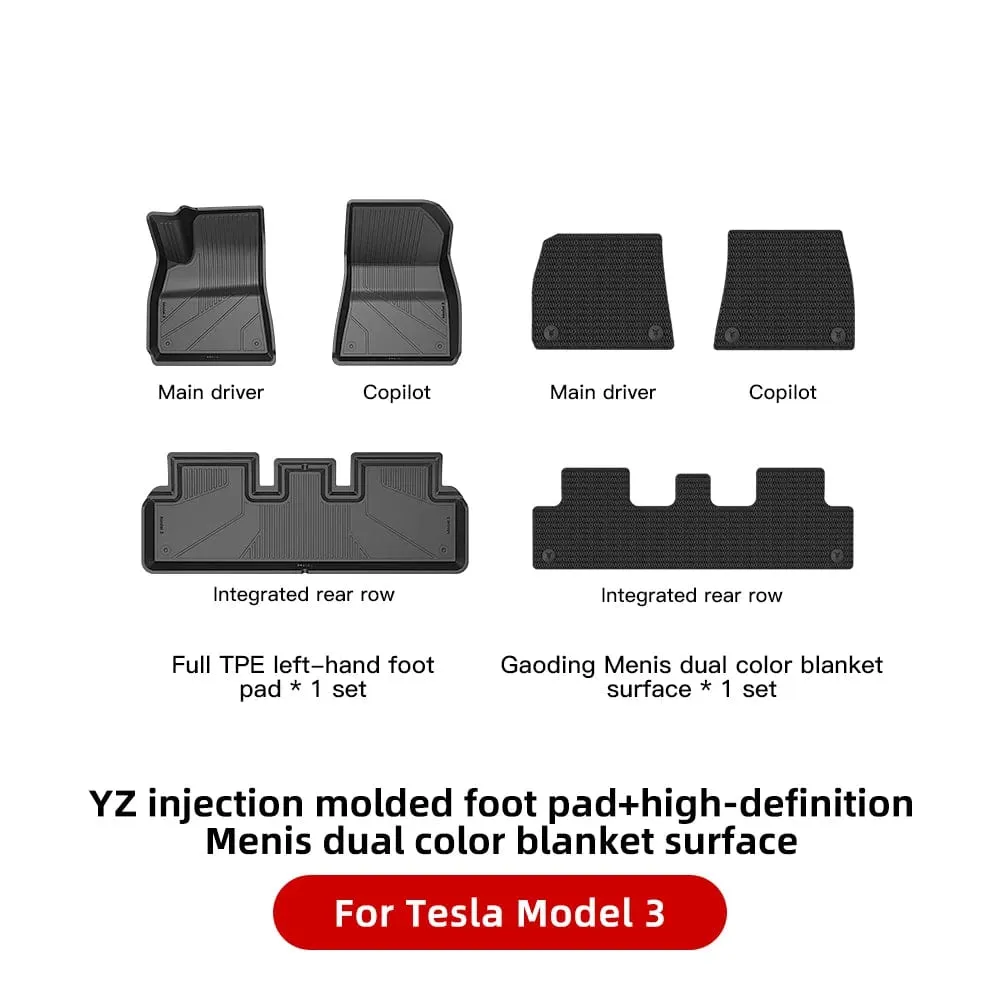 YZ For Tesla Floor Mats Model 3 Y 2021-2023 Car Four Seasons Waterproof Non-slip Floor Mat NEW  TPE Special Car Accessories